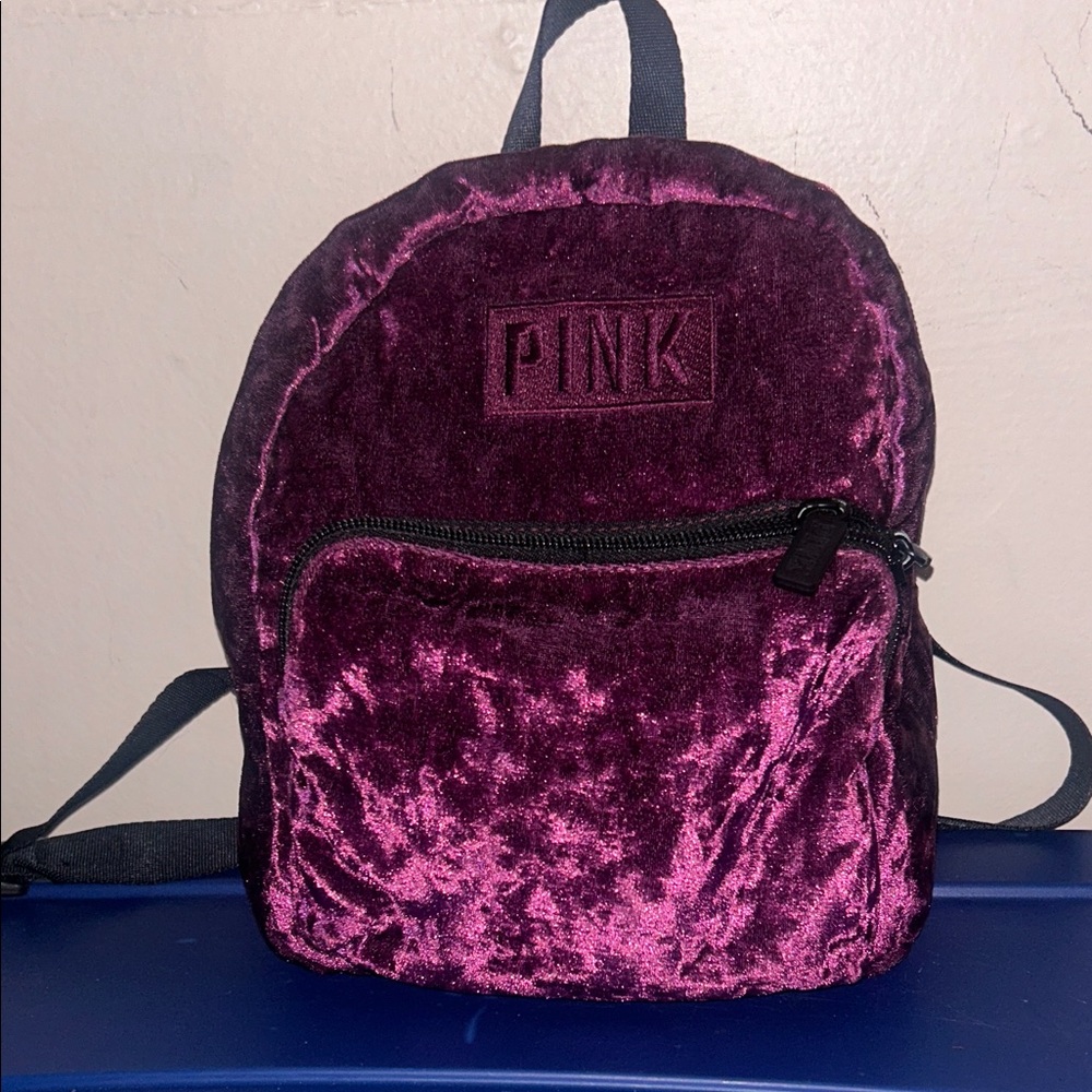 PINK Victoria's Secret Velvet Backpack in Deep Purple